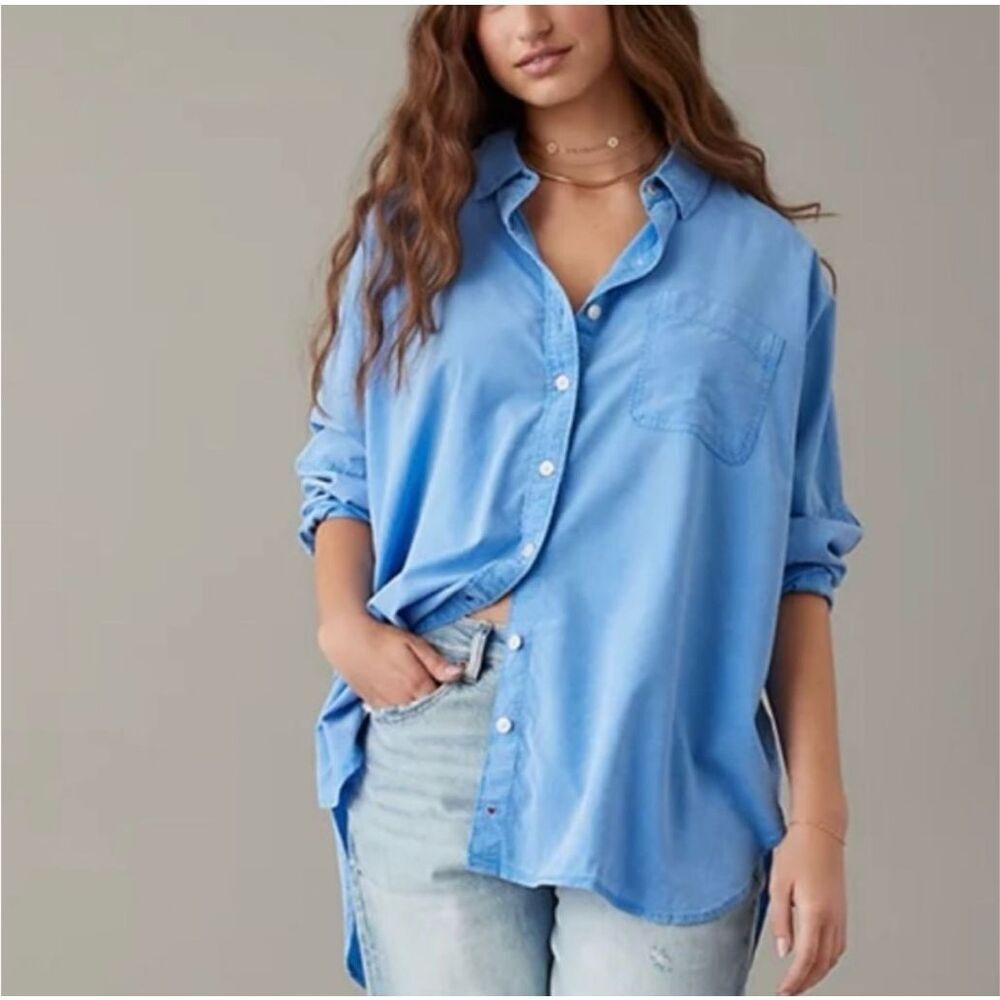 ✨American Eagle Go Big Oversized Button Down Blue Sz XL Shirt✨